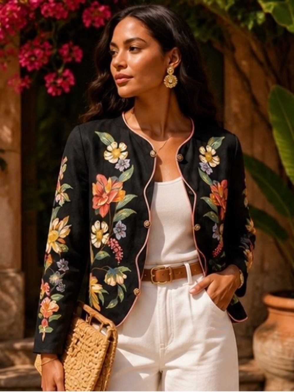 NWT Farm Rio Floral Jacket Linen Blend